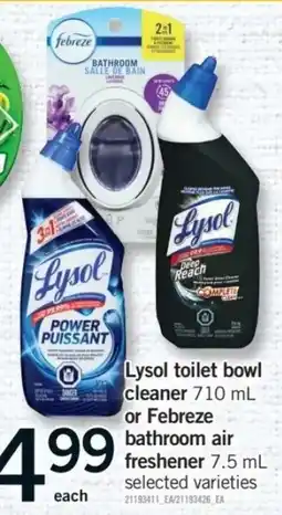Fortinos Lysol toilet bowl cleaner or Febreze bathroom air freshener offer