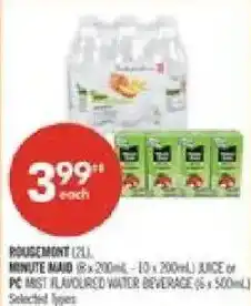 Shoppers Drug Mart Minute Maid juice or PC Mist flavoured water beverage offer