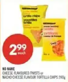 Shoppers Drug Mart No Name cheese flavoured twists or nacho cheese flavour tortilla chips offer