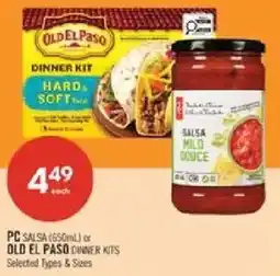 Shoppers Drug Mart PC salsa mild sauce or old el paso dinner kits offer