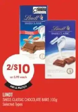 Shoppers Drug Mart Lindt Swiss Classic Chocolate Bars offer