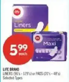 Shoppers Drug Mart Life brand liners offer