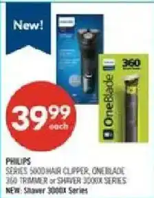 Shoppers Drug Mart Philips series 5000 hair clipper, oneblade 360 trimmer or shaver 3000x series offer