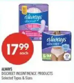 Shoppers Drug Mart Always discreet incontinence products offer