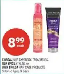 Shoppers Drug Mart L'oreal hair expertise treatments, old spice styling or john friedia hair care products offer