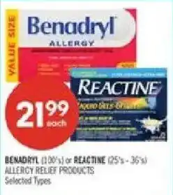 Shoppers Drug Mart Benadryl allergy or Reactine allergy relief products offer