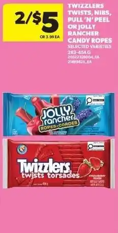 Real Canadian Superstore Twizzlers twists, nibs, pull 'n' peel or jolly rancher candy ropes offer