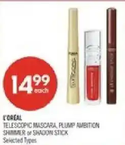 Shoppers Drug Mart L'Oréal telescopic mascara, plum ambition shimmer or shadow stick offer
