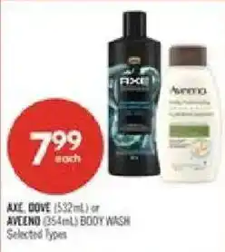 Shoppers Drug Mart Axe, Dove or Aveeno body wash offer