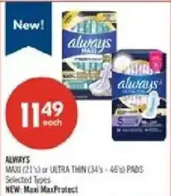 Shoppers Drug Mart Always maxi max protect offer