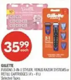 Shoppers Drug Mart Gillette fusions 3-in-1 styler, venus razor systems or refill cartridges offer