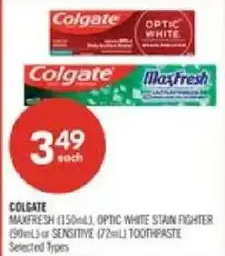 Shoppers Drug Mart Colgate maxfresh optic white stain fighter sensitive toothpaste offer