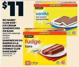 Loblaws No Name club size ice cream sandwiches or bars offer