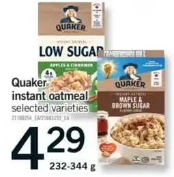 Fortinos Quaker instant oatmeal selected varieties offer