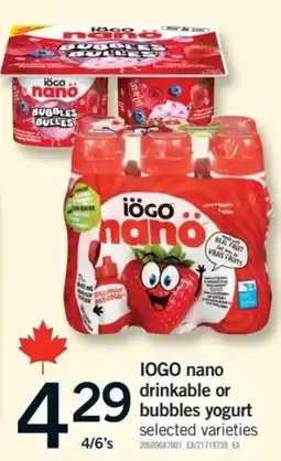 Fortinos Iogo nano drinkable or bubbles yogurt offer