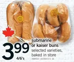 Fortinos submarine or kaiser buns offer