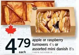 Fortinos apple or raspberry turnovers 4's or assorted mini danish 8's offer
