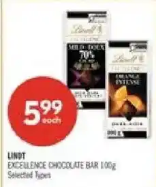 Shoppers Drug Mart Lindt excellence chocolate bar offer