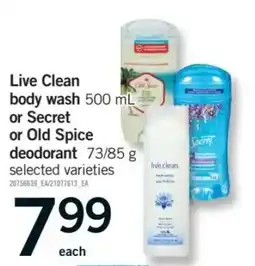 Fortinos Live Clean body wash or Secret or Old Spice deodorant offer