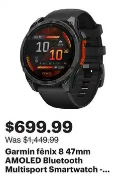 Best Buy Garmin fēnix 8 47mm AMOLED Bluetooth Multisport Smartwatch - Black/Slate Grey offer