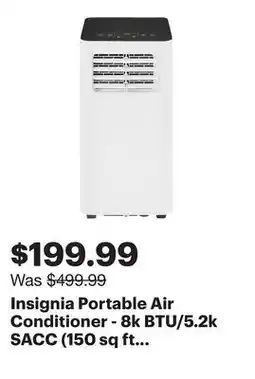 Best Buy Insignia Portable Air Conditioner - 8k BTU/5.2k SACC (150 sq ft Coverage) - Remote - White/Black offer