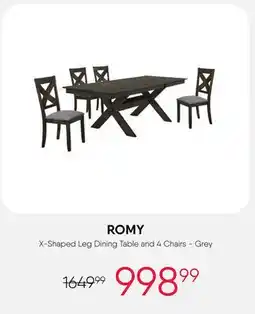 Meubles RD romy - X-Shaped Leg Dining Table and 4 Chairs - Grey offer