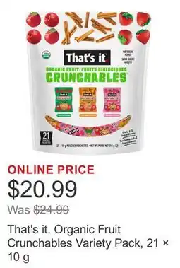 Costco That's it. Organic Fruit Crunchables Variety Pack, 21 × offer