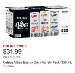 Costco Celsius Vibes Energy Drink Variety Pack, 355 mL 18-pack offer