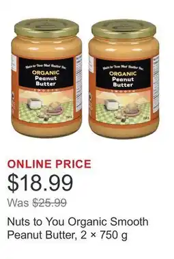 Costco Nuts to You Organic Smooth Peanut Butter, 2 × offer