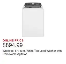Costco Whirlpool 5.4 cu ft. White Top Load Washer with Removable Agitator offer