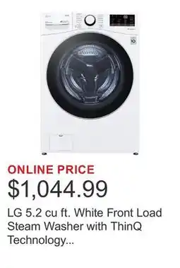 Costco LG 5.2 cu ft. White Front Load Steam Washer with ThinQ Technology and Wi-Fi Enabled offer