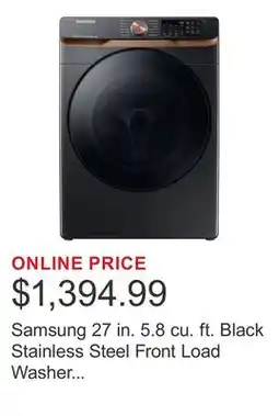 Costco Samsung 27 in. 5.8 cu. ft. Black Stainless Steel Front Load Washer with Super Speed Wash and Steam offer