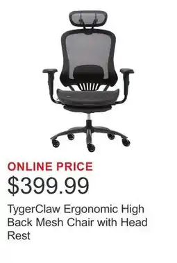 Costco TygerClaw Ergonomic High Back Mesh Chair with Head Rest offer