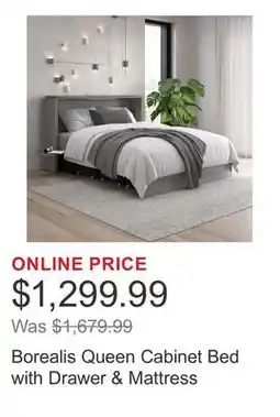 Costco Borealis Queen Cabinet Bed with Drawer & Mattress offer