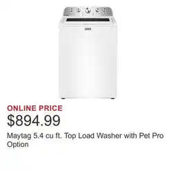 Costco Maytag 5.4 cu ft. Top Load Washer with Pet Pro Option offer