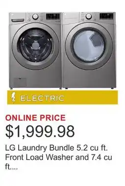 Costco LG Laundry Bundle 5.2 cu ft. Front Load Washer and 7.4 cu ft. Electric Dryer offer