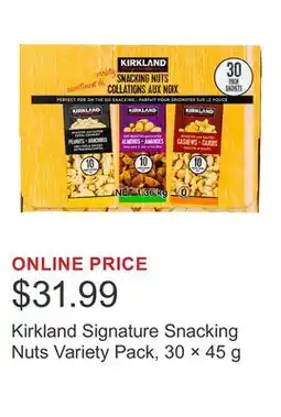 Costco Kirkland Signature Snacking Nuts Variety Pack, 30 × offer