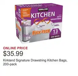 Costco Kirkland Signature Drawstring Kitchen Bags, 200-pack offer