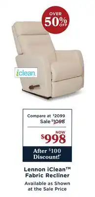 La Z Boy Lennon iClean Fabric Recliner offer