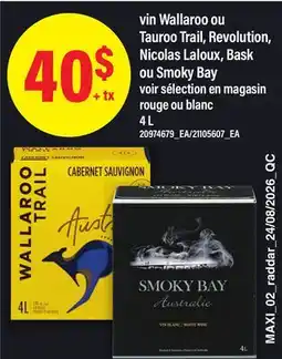 Maxi VIN WALLAROO OU TAUROO TRAIL, REVOLUTION, NICOLAS LALOUX, BASK OU SMOKY BAY offer