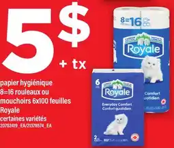 Maxi PAPIER HYGIÉNIQUE ROYALE OU MOUCHOIRS, 6X100 FEUILLES ROYALE offer
