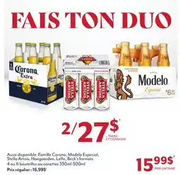 Metro FAMILLE CORONA, MODELO ESPECIAL, STELLA ARTOIS, HOEGAARDEN, LEFFE, BECK'S FORMATS offer