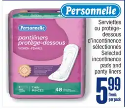 Jean Coutu PERSONNELLE Selected incontinence pads and panty liners offer