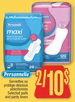 Jean Coutu PERSONNELLE Selected pads and panty liners offer