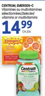 Uniprix CENTRUM, EMERGEN-C Vitamines ou multivitamines sélectionnées/Selected vitamins or multivitamins offer