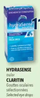 Familiprix HYDRASENSE or CLARITIN Selected eye drops offer