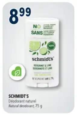 Familiprix Schmidt's deodorant stick Bergamot & Lime offer