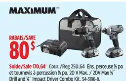 Canadian Tire 20 V Max. / 20V Max 1⁄2˝ Drill and 1⁄4˝ Impact Driver Combo Kit offer