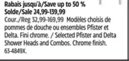 Canadian Tire Selected Pfister and Delta Shower Heads and Combos offer