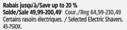Canadian Tire REMINGTON Selected Electric Shavers offer